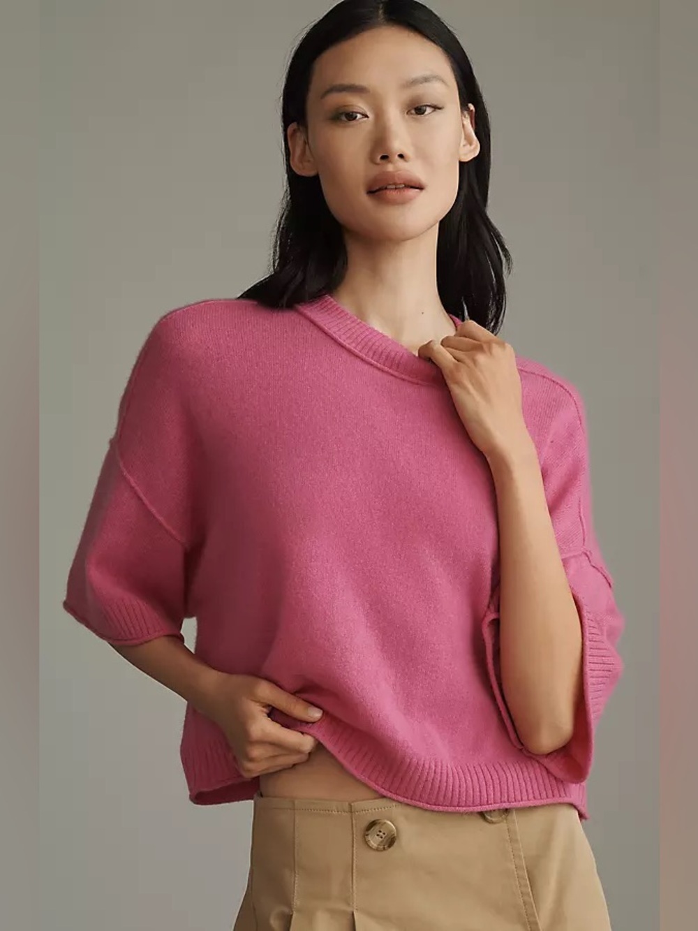 NWT new large Anthropologie Goldie crewneck cashmere sweater charm pink fuschia